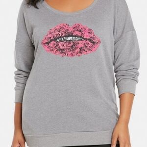 Torrid, Floral Lips Sexy Cute design, comfy plus Heather gray Sweatshirt